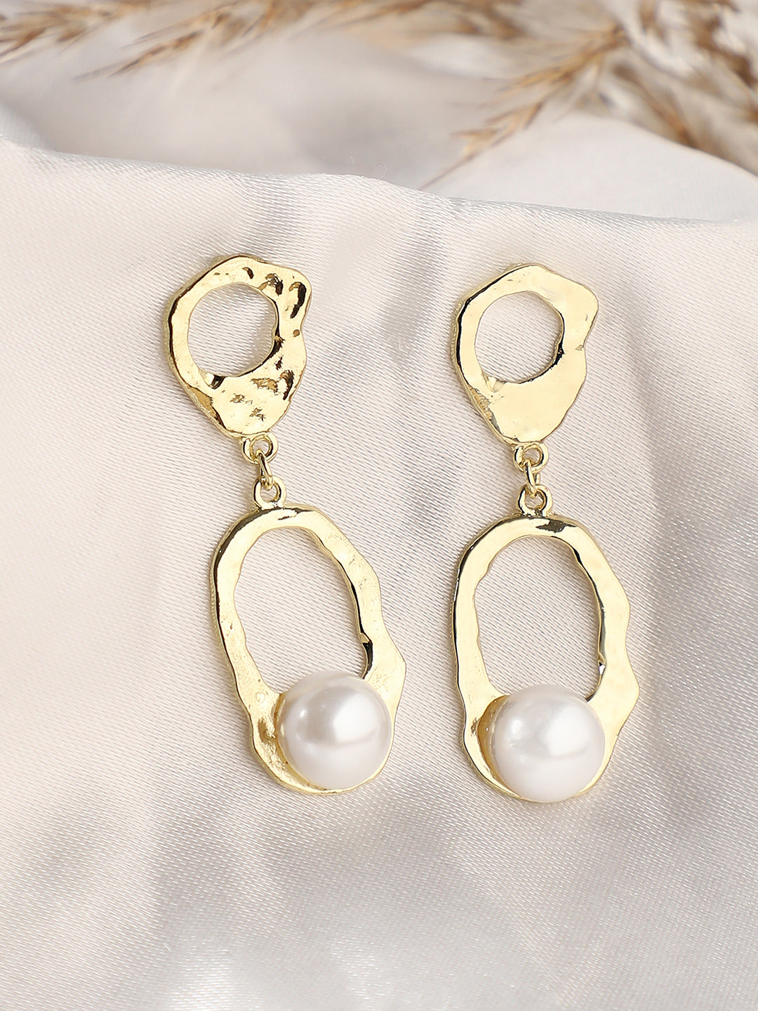 GOLD PLATED PARTY DESIGNER STONE AND PEARLS DROP EARRING FOR WOMEN