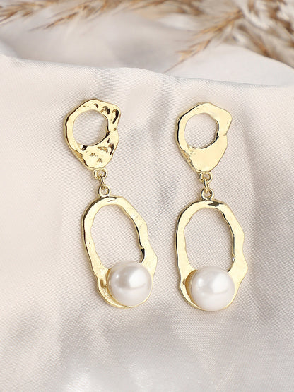 GOLD PLATED PARTY DESIGNER STONE AND PEARLS DROP EARRING FOR WOMEN
