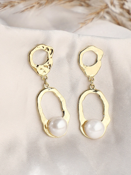 GOLD PLATED PARTY DESIGNER STONE AND PEARLS DROP EARRING FOR WOMEN