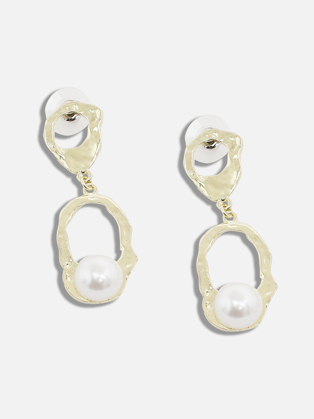 GOLD PLATED PARTY DESIGNER STONE AND PEARLS DROP EARRING FOR WOMEN