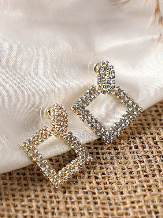 GOLD PLATED PARTY DESIGNER STONE DROP EARRING FOR WOMEN
