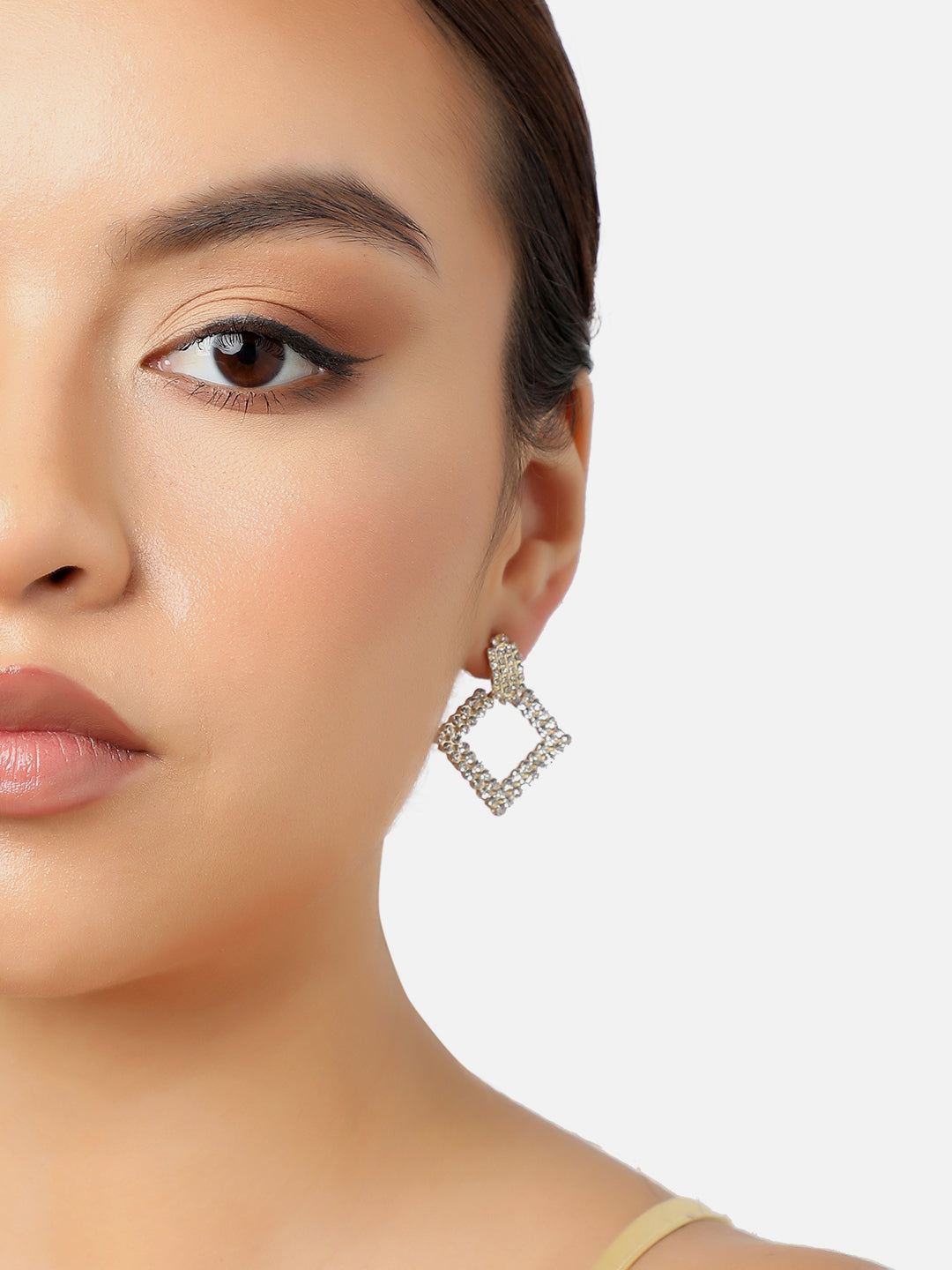 GOLD PLATED PARTY DESIGNER STONE DROP EARRING FOR WOMEN