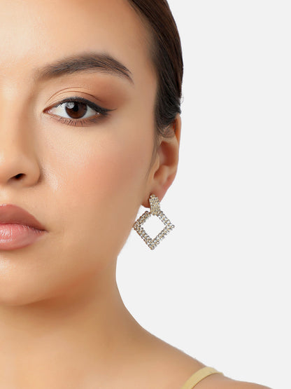 GOLD PLATED PARTY DESIGNER STONE DROP EARRING FOR WOMEN