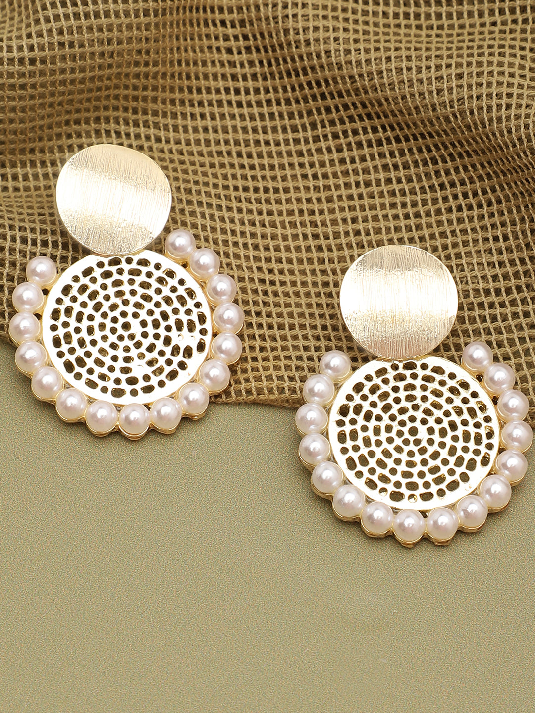 GOLD PLATED PARTY DESIGNER STONE AND PEARLS DROP EARRING FOR WOMEN