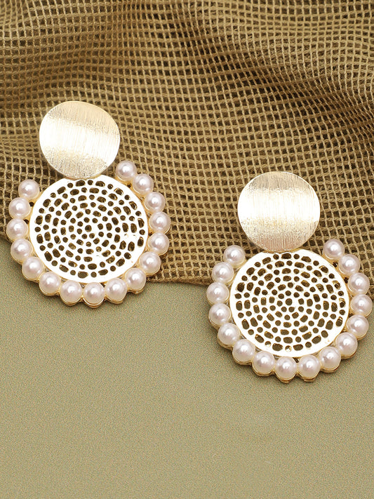 GOLD PLATED PARTY DESIGNER STONE AND PEARLS DROP EARRING FOR WOMEN