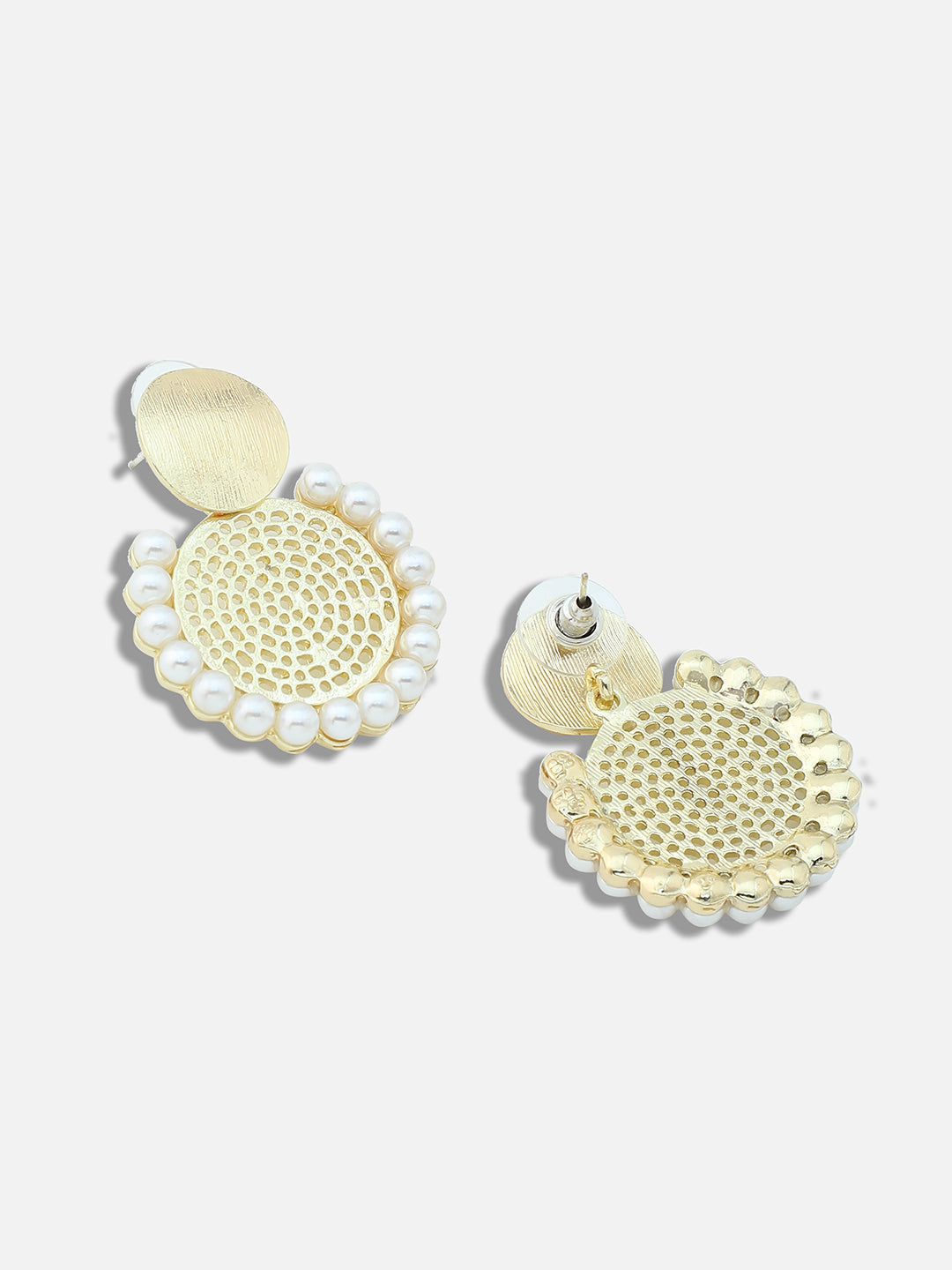 GOLD PLATED PARTY DESIGNER STONE AND PEARLS DROP EARRING FOR WOMEN
