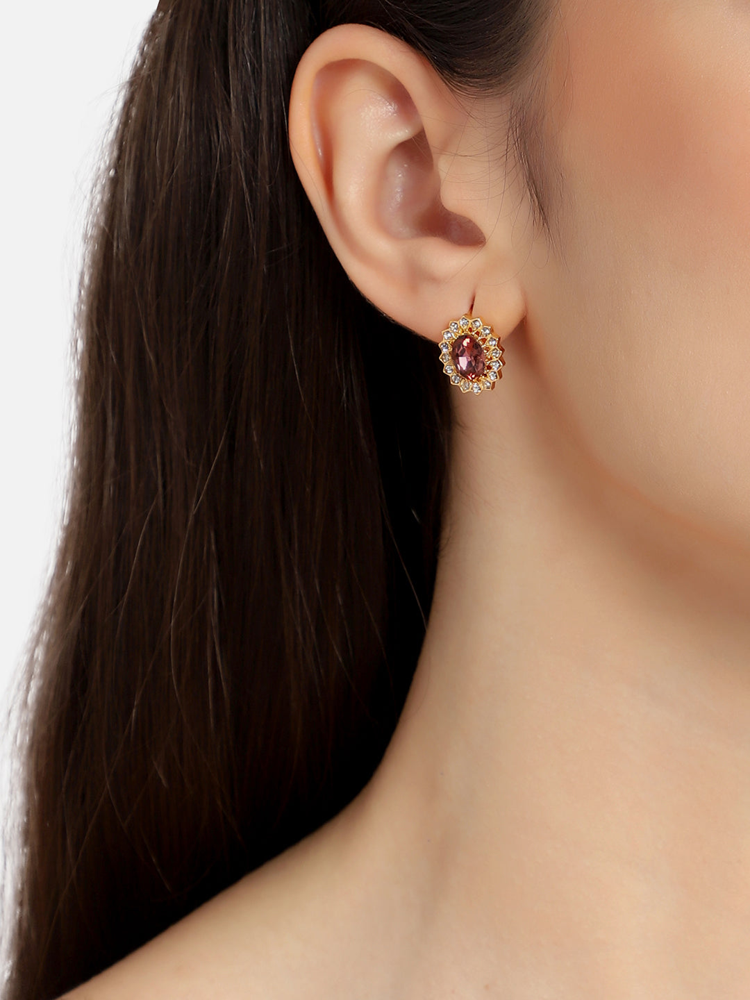 GOLD PLATED PARTY DESIGNER STONE DROP EARRING FOR WOMEN