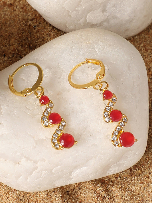 GOLD PLATED PARTY DESIGNER STONE DROP EARRING FOR WOMEN