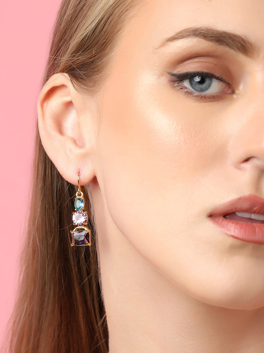 GOLD PLATED PARTY DESIGNER STONE DROP EARRING FOR WOMEN