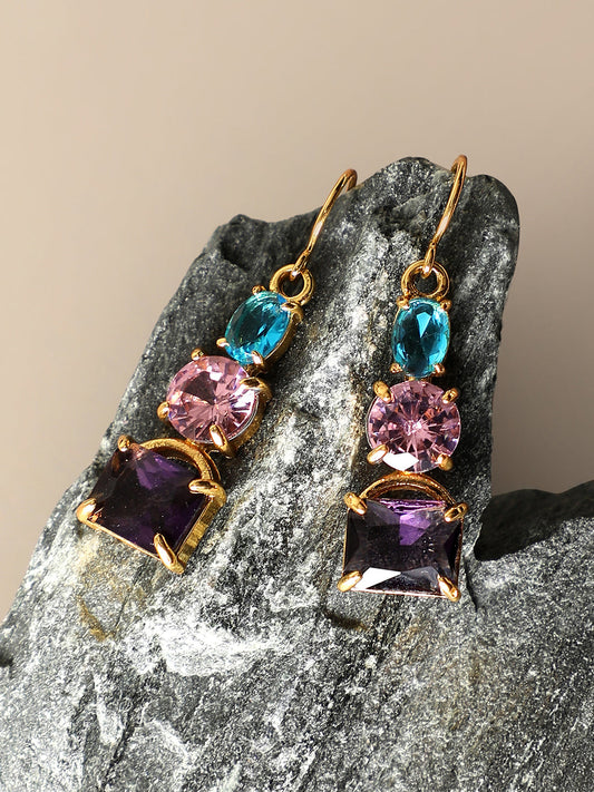 GOLD PLATED PARTY DESIGNER STONE DROP EARRING FOR WOMEN