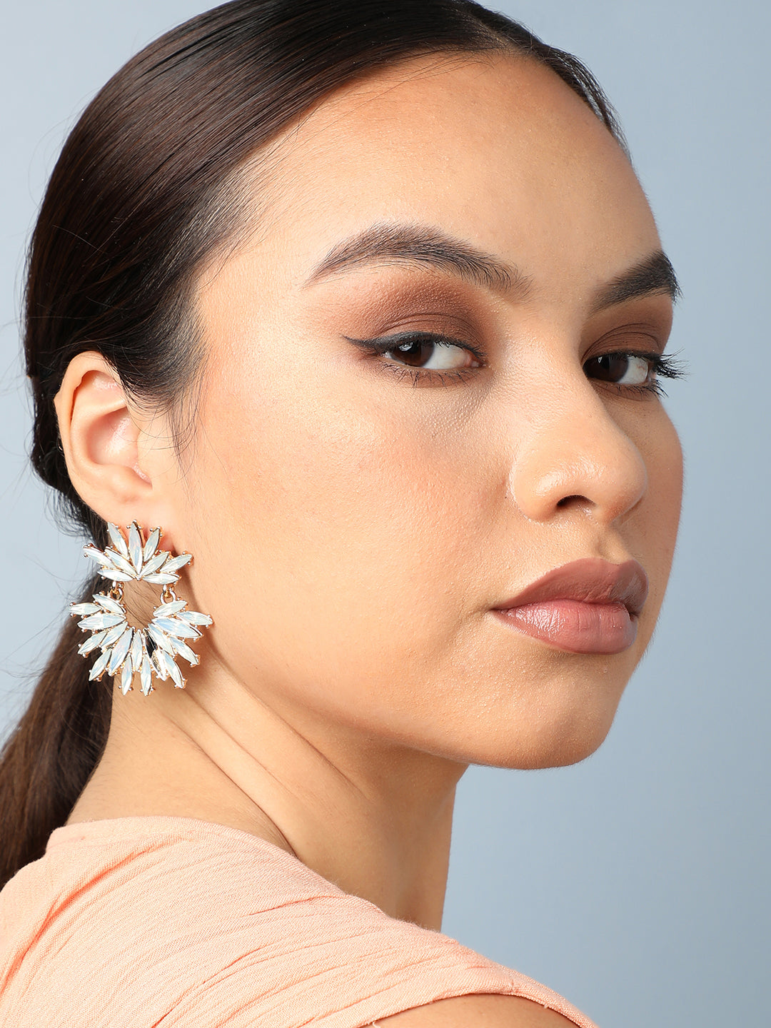 GOLD PLATED PARTY DESIGNER STONE DROP EARRING FOR WOMEN