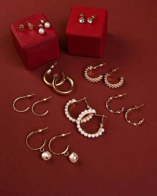 Pack of 18 Gold Plated Pearls Hoop Earring