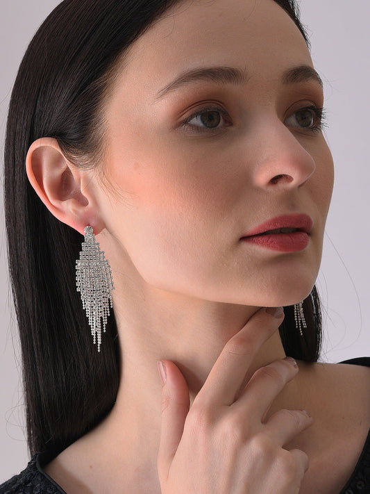 Silver Plated Designer Stone Drop Earring
