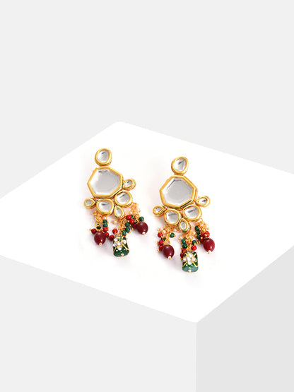 Gold Plated Kundan Beaded Drop Earring