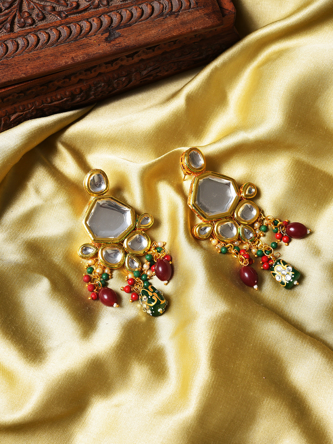 Gold Plated Kundan Beaded Drop Earring