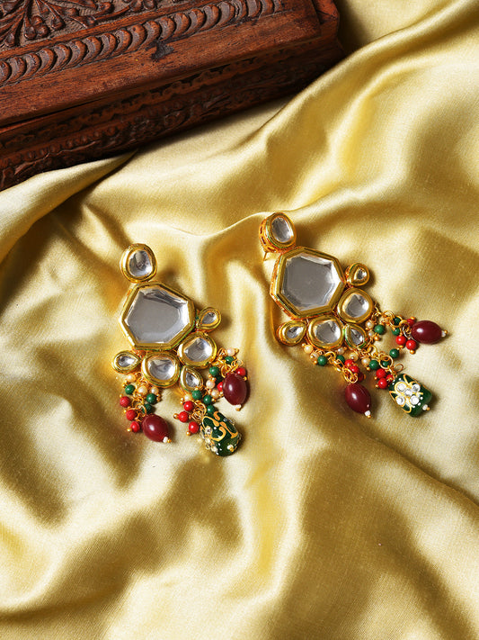 Gold Plated Kundan Beaded Drop Earring