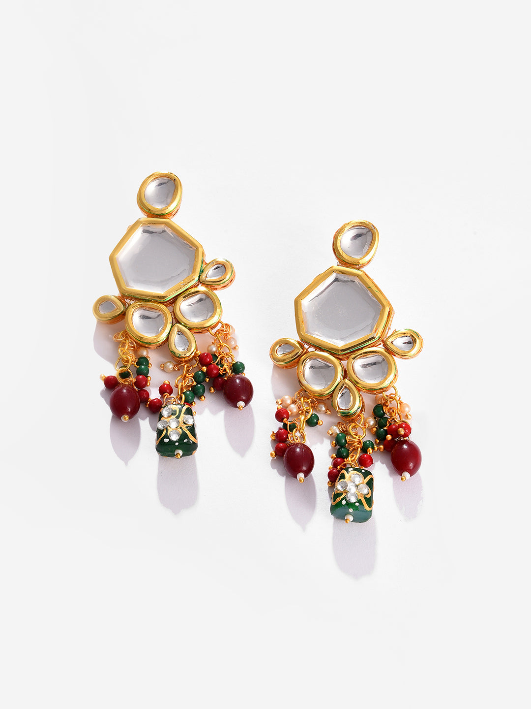 Gold Plated Kundan Beaded Drop Earring