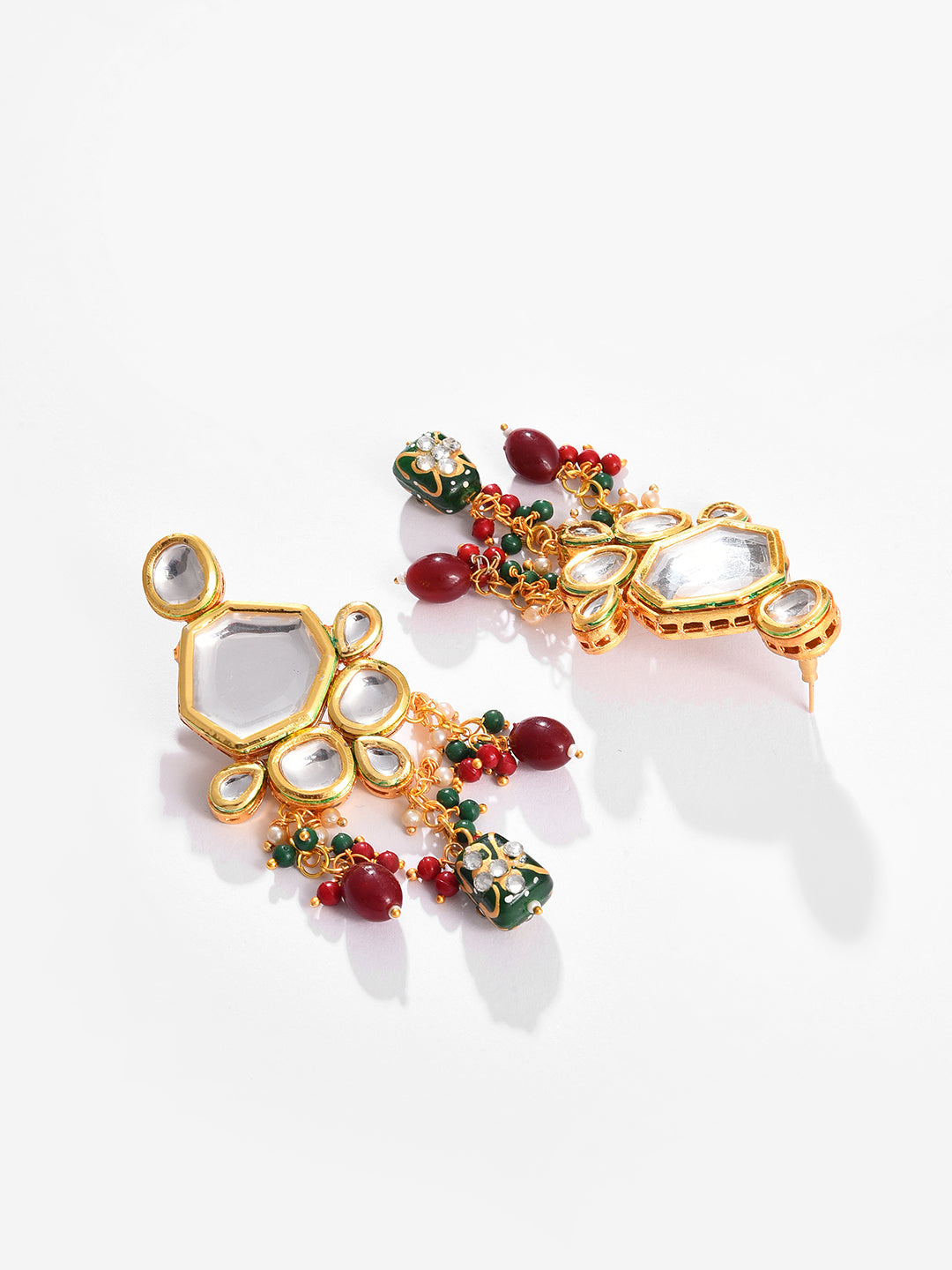 Gold Plated Kundan Beaded Drop Earring
