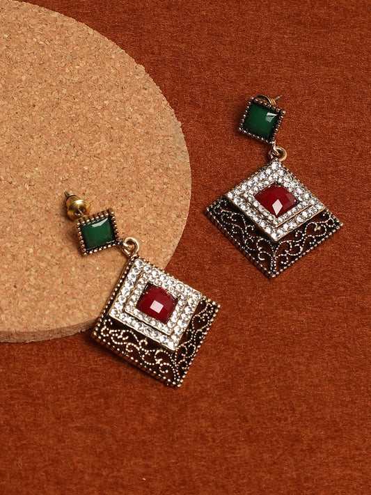 Gold Plated Designer Stone Drop Earring