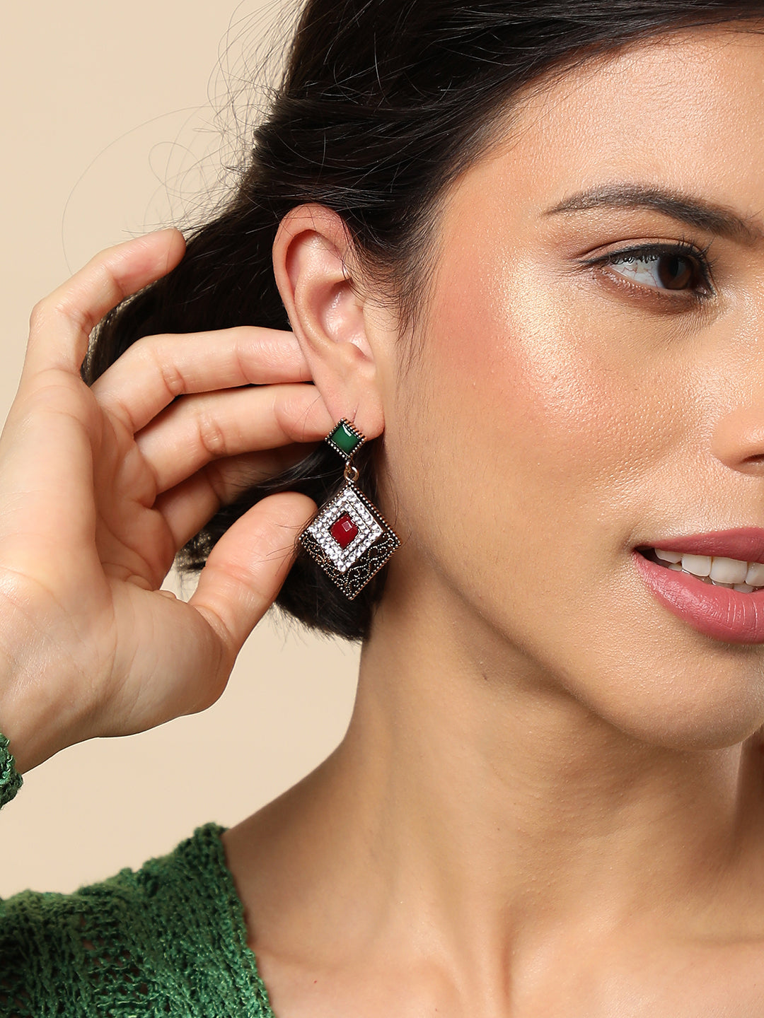Gold Plated Designer Stone Drop Earring
