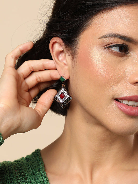 Gold Plated Designer Stone Drop Earring