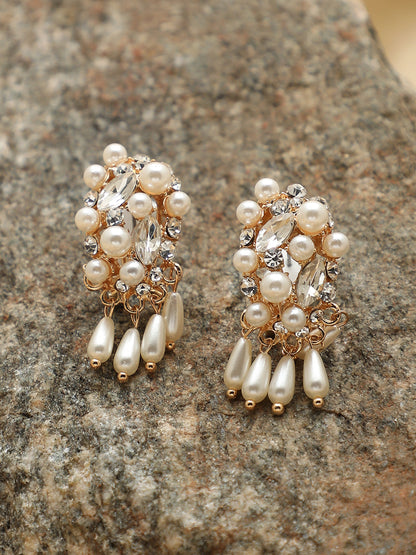 Gold Plated Designer Stone Beaded Stud