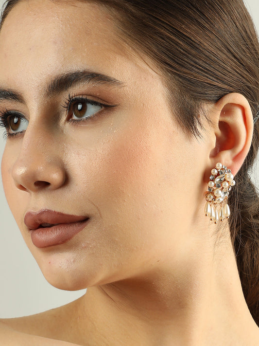 Gold Plated Designer Stone Beaded Stud