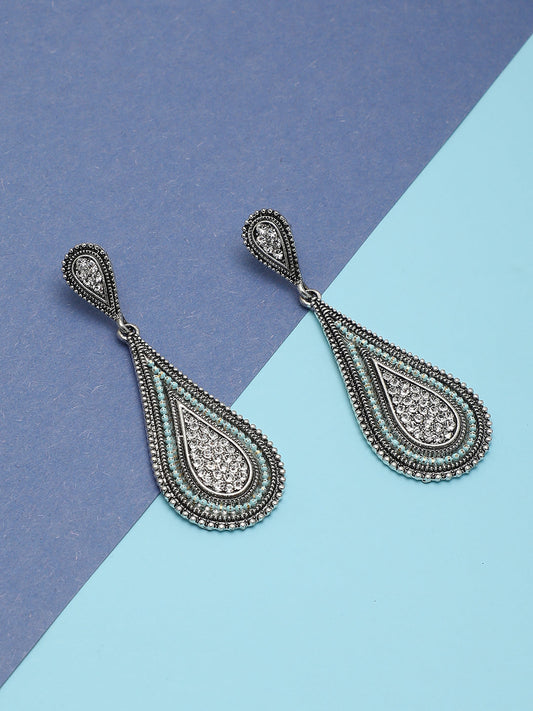 Silver Plated Designer Stone Drop Earring