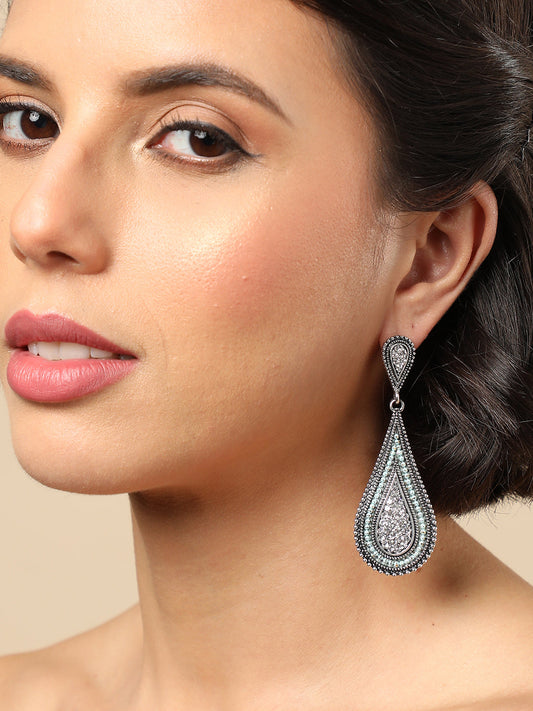 Silver Plated Designer Stone Drop Earring
