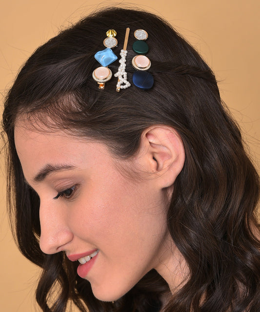 Pack of 3 Gold Plated Designer Stone Hair Pin
