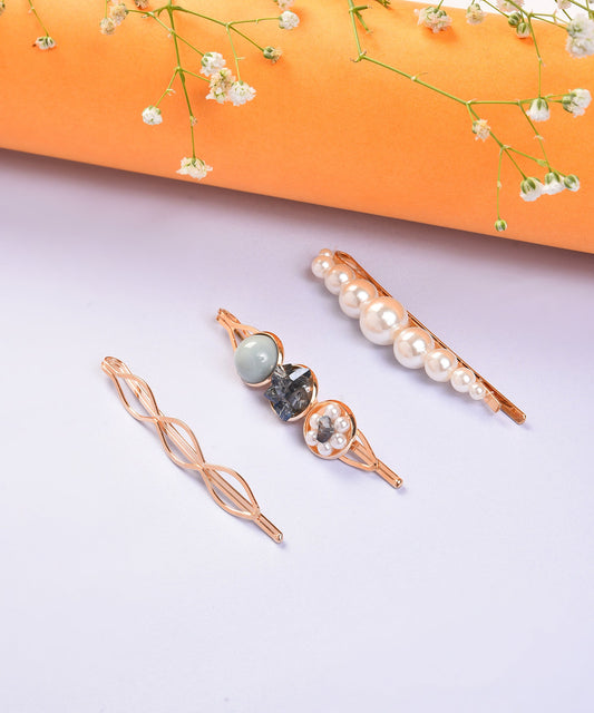 Pack of 3 Gold Plated Pearls Hair Pin