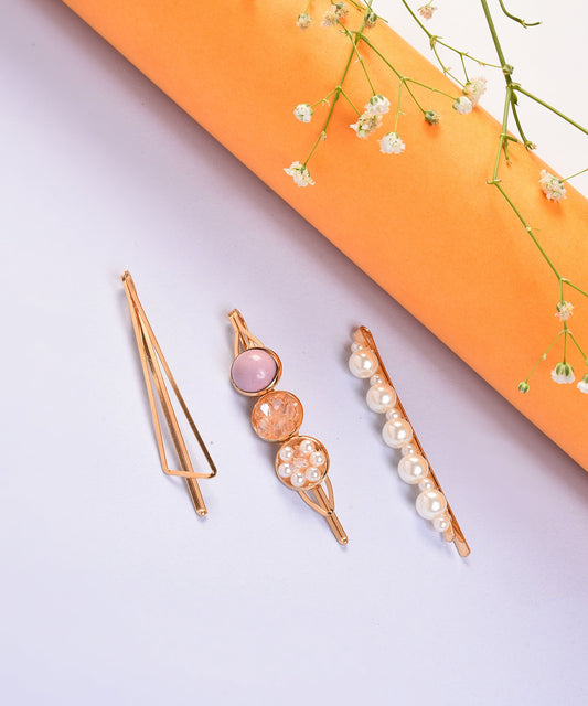 Pack of 3 Gold Plated Pearls Hair Pin