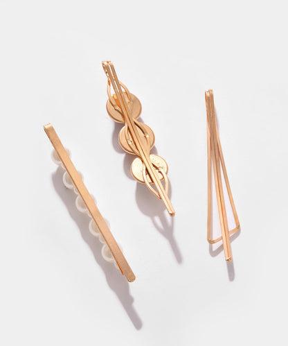 Pack of 3 Gold Plated Pearls Hair Pin