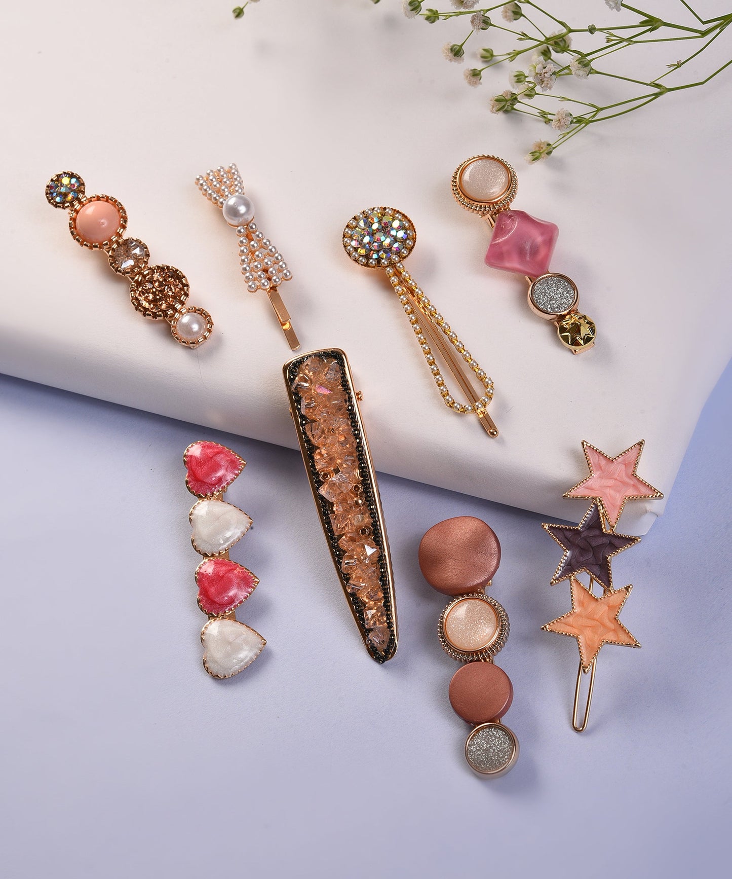 Pack of 8 Gold Plated Designer Stone Pearl Hair Pin