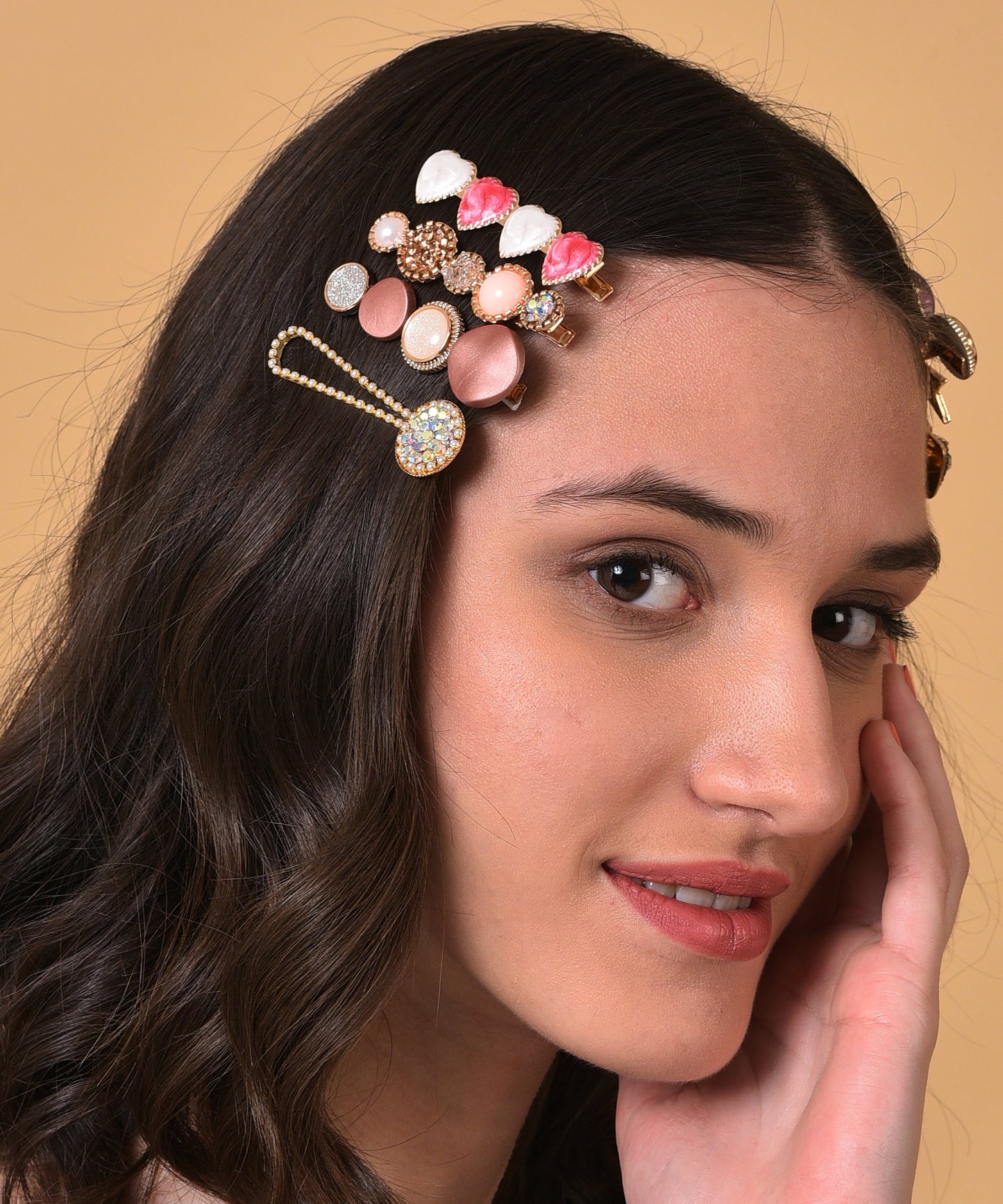 Pack of 8 Gold Plated Designer Stone Pearl Hair Pin