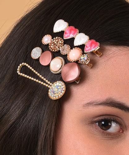 Pack of 8 Gold Plated Designer Stone Pearl Hair Pin