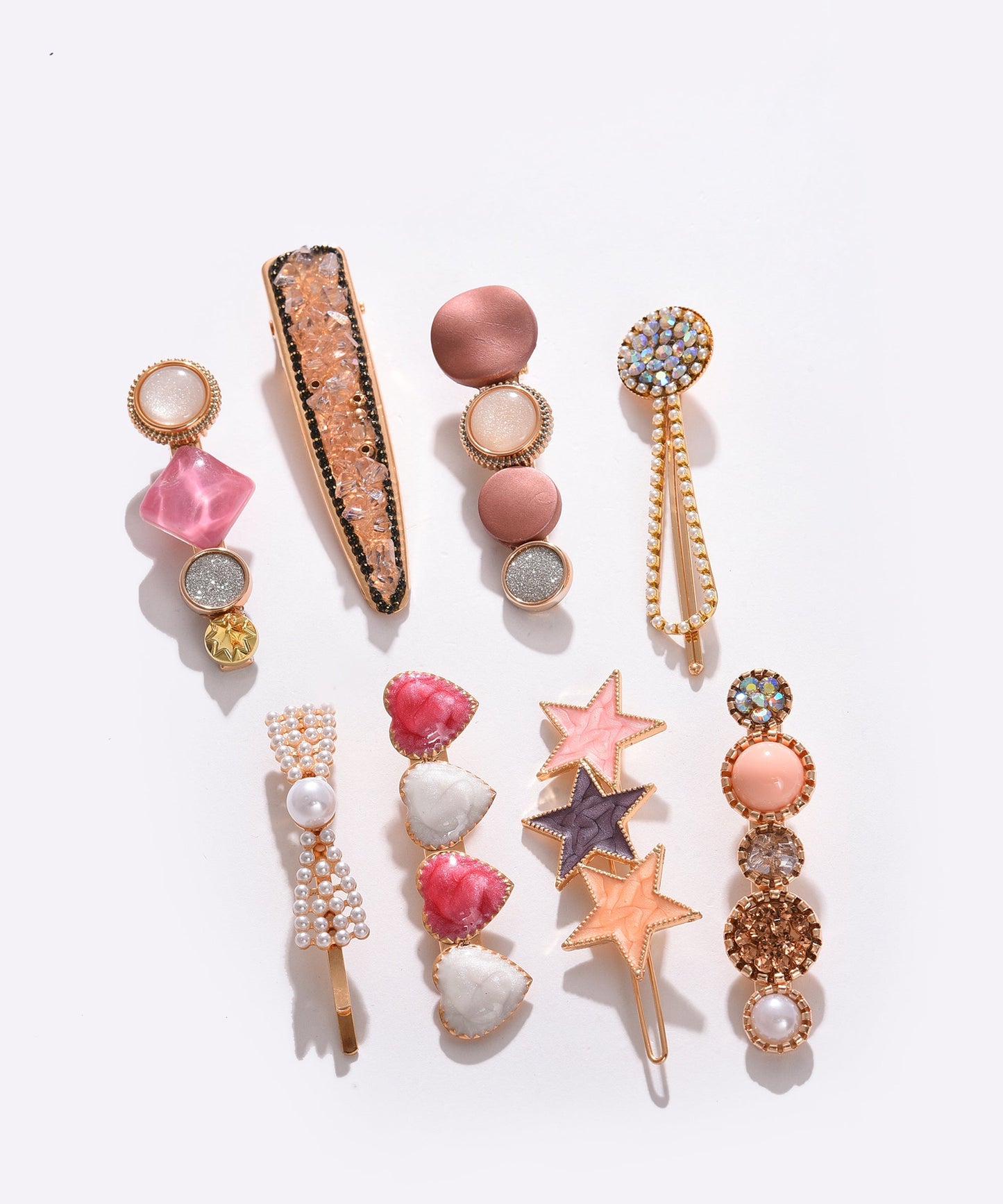 Pack of 8 Gold Plated Designer Stone Pearl Hair Pin