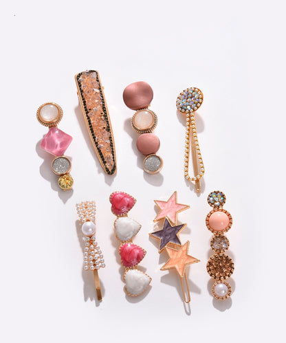 Pack of 8 Gold Plated Designer Stone Pearl Hair Pin