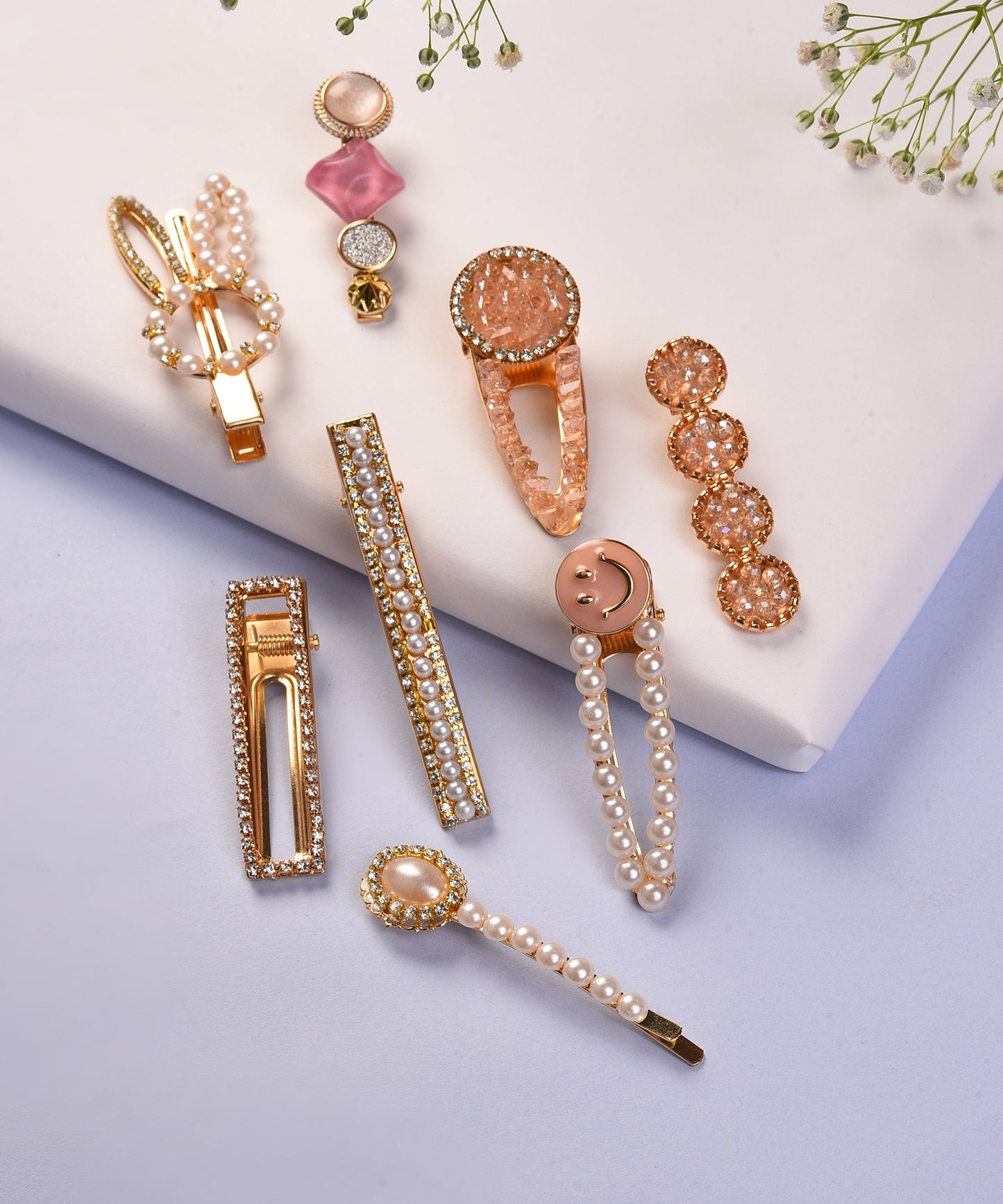 Pack of 8 Gold Plated Designer Stone Pearl Hair Pin
