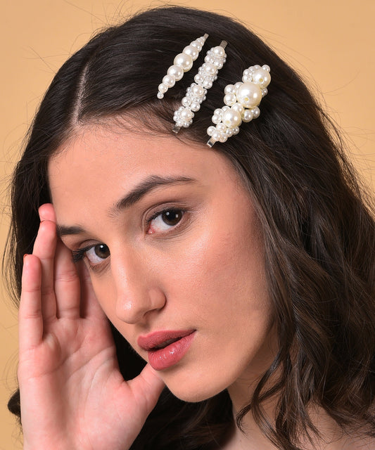 Pack of 3 Gold Plated Pearls Hair Pin