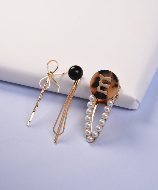 Pack of 3 Gold Plated Pearls Hair Pin