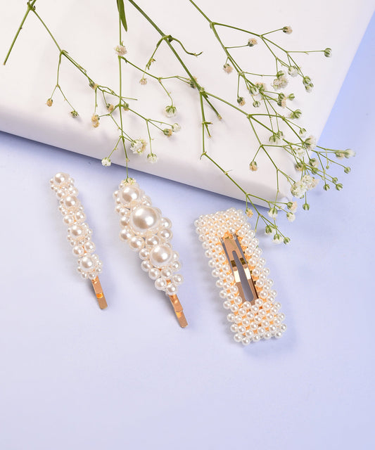 Pack of 3 Gold Plated Pearls Hair Pin