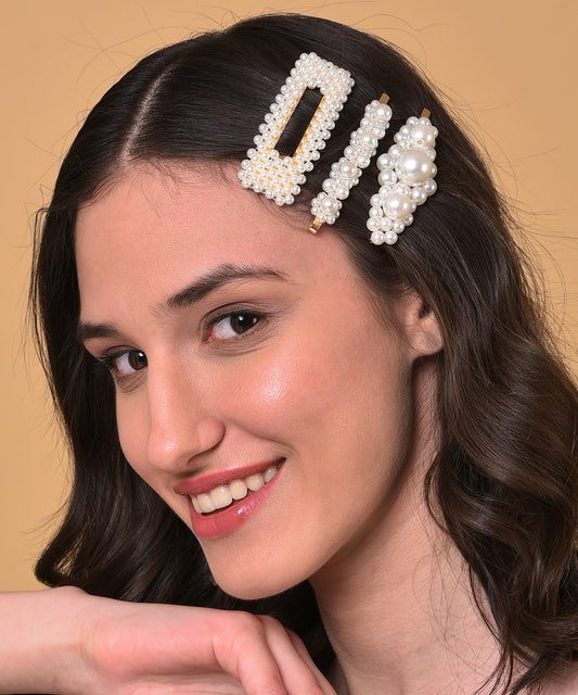 Pack of 3 Gold Plated Pearls Hair Pin