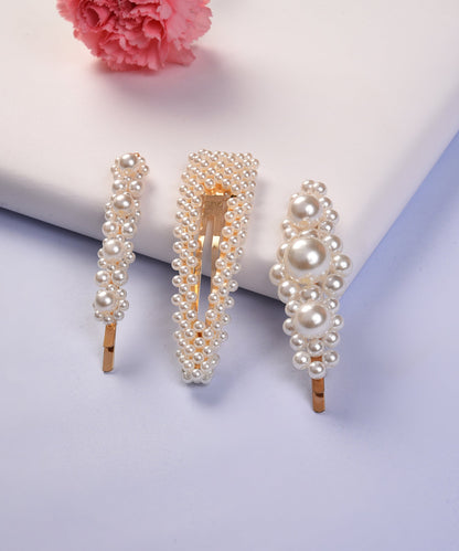 Pack of 3 Gold Plated Pearls Hair Pin