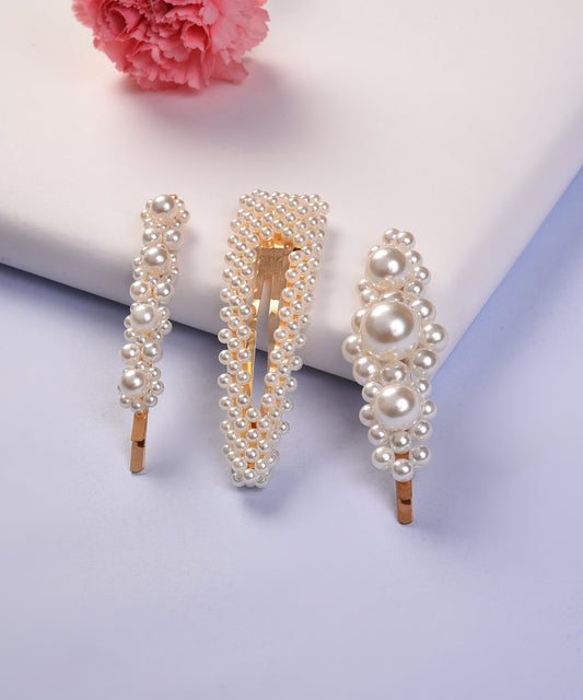 Pack of 3 Gold Plated Pearls Hair Pin