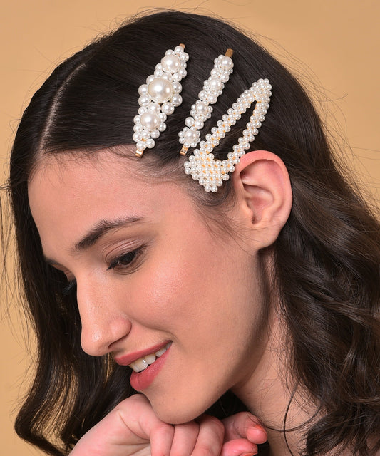 Pack of 3 Gold Plated Pearls Hair Pin