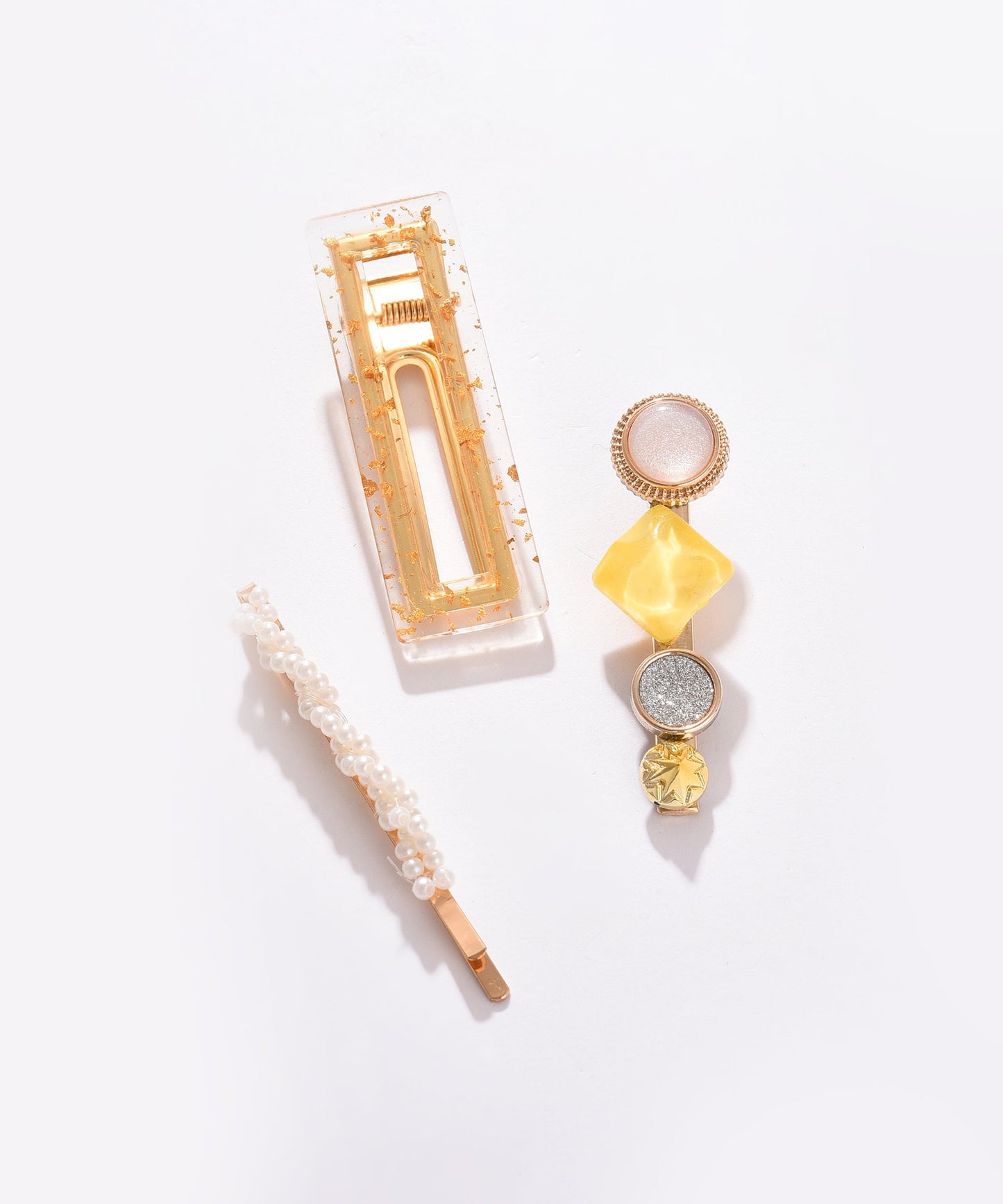 Pack of 3 Gold Plated Designer Stone Pearl Hair Pin