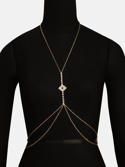 The Evil Eye Décolletage Body Chain - Sapphire Blue & Crystal Silver-SOHIBC6203