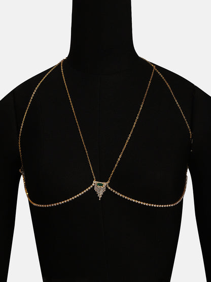 The Pendre Décolletage Body Chain - Emerald Green & Crystal Silver-SOHIBC6219
