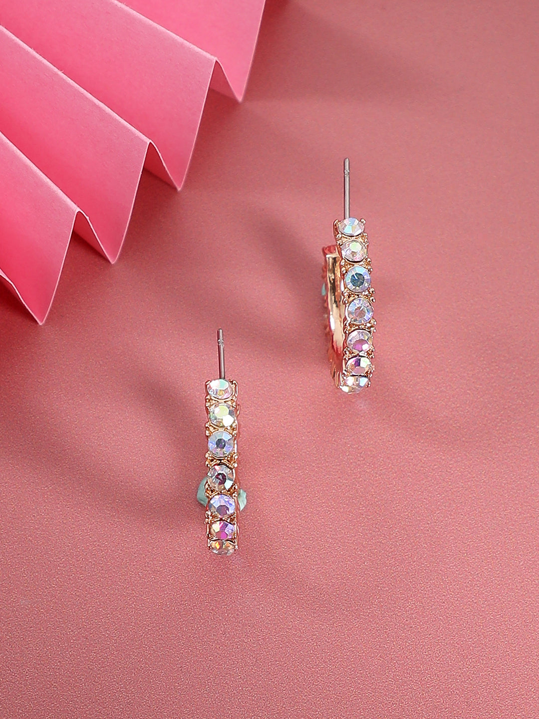 Gold-Plated Stone Studded Contemporary Half Hoop Earrings
